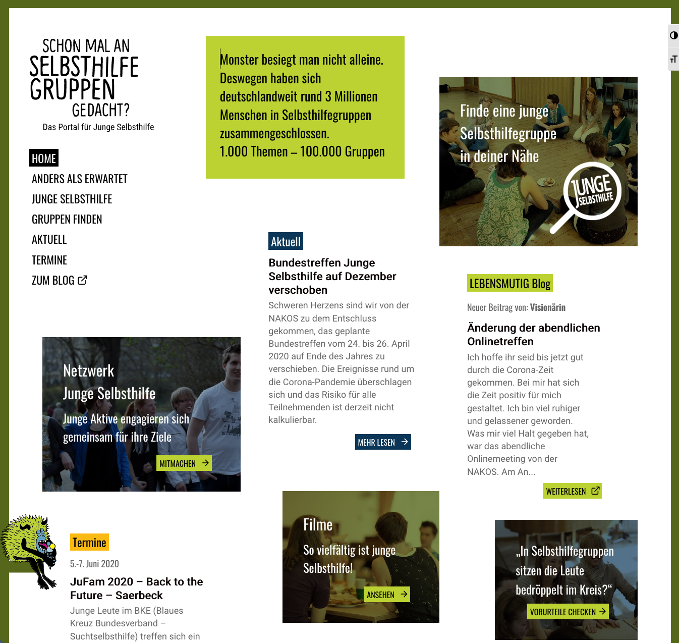 Homepage des Portals für junge Selbsthilfe